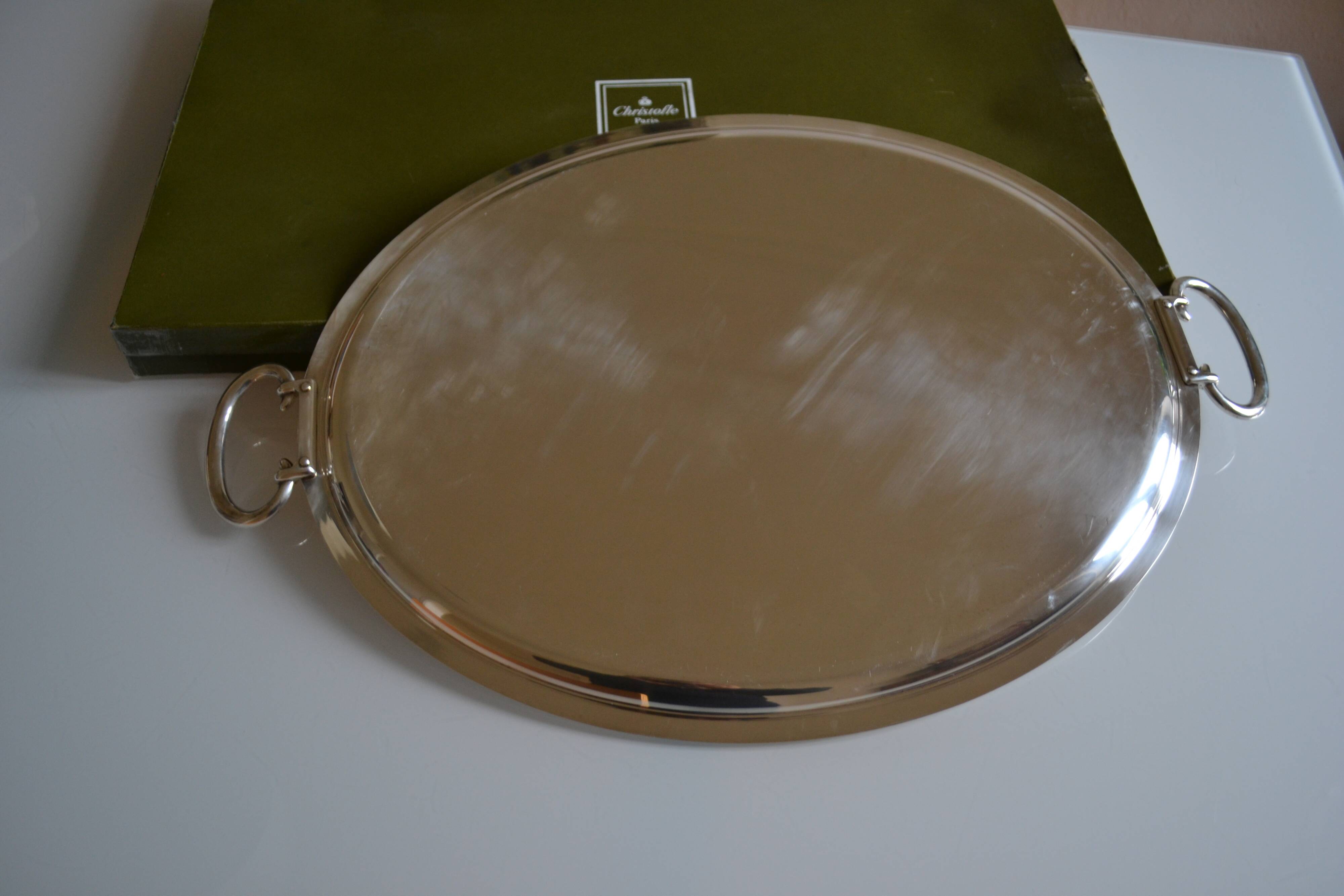 Christofle Silver-plated metal serving tray + box 64 x 42 cm