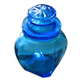 Blue glass jar with airtight lid