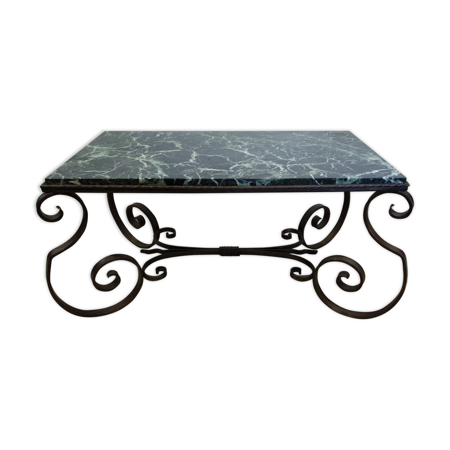 Wrought iron and marble coffee table