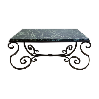 Wrought iron and marble coffee table