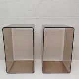 Pair of smoked plexiglass bedside tables, 1970