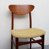 Set of 5 chairs in teak, yellow fabric