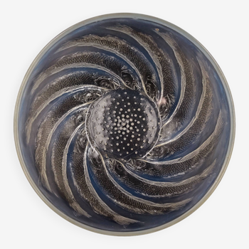 Bol en verre opalescent emblématique Art Déco français avec des poissons formant un motif circulaire