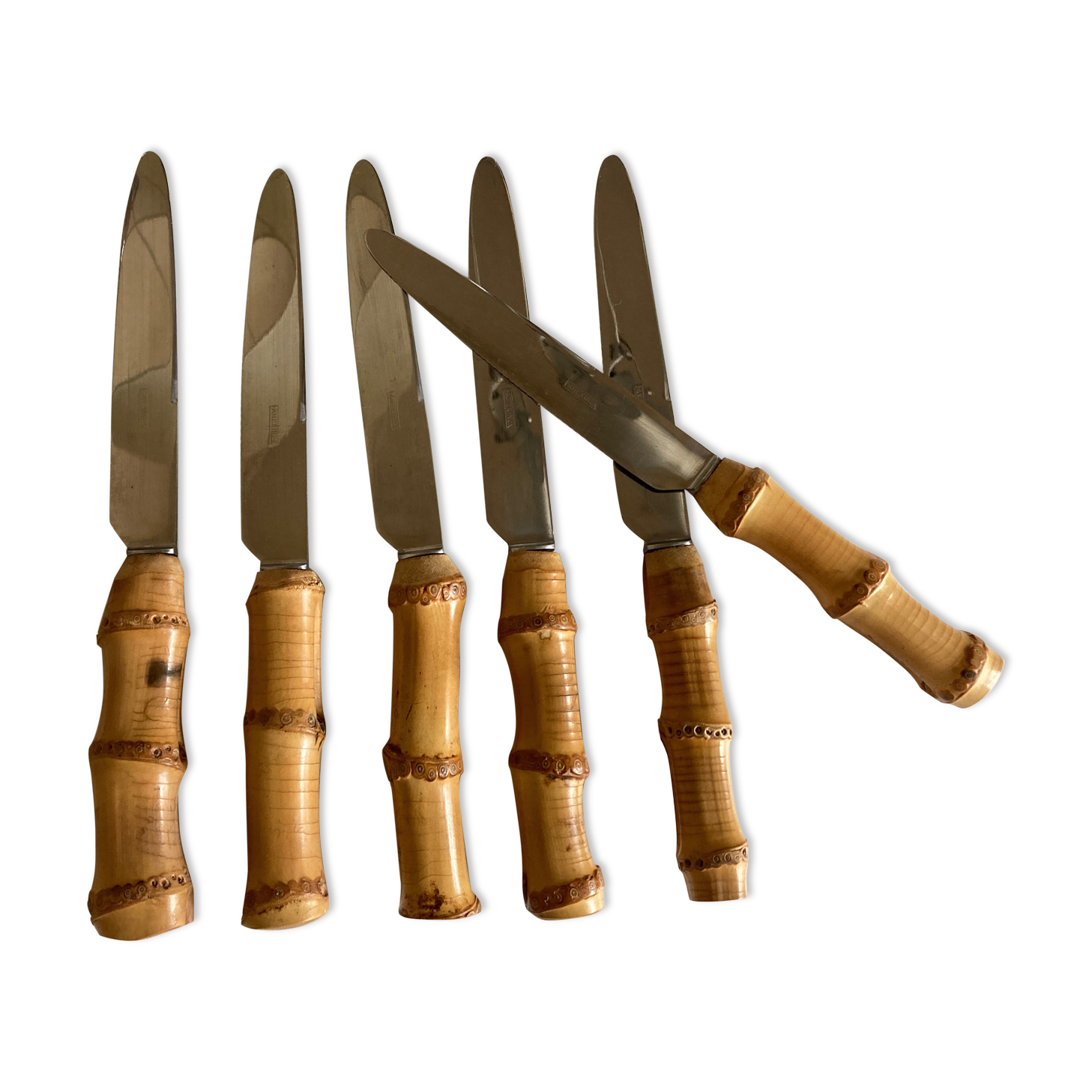 Set of 6 table knives 1960 Riviera bamboo handle