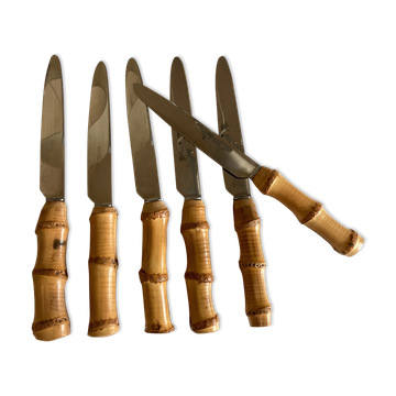 Set de 6 couteaux de table 1960 riviera manche bambou