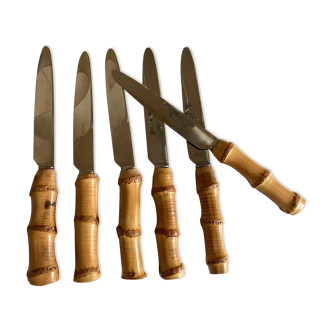 Set of 6 table knives 1960 Riviera bamboo handle