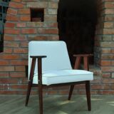 Scandinavian armchair snow white boucle dark walnut wood colour design by Chierowski 366 model