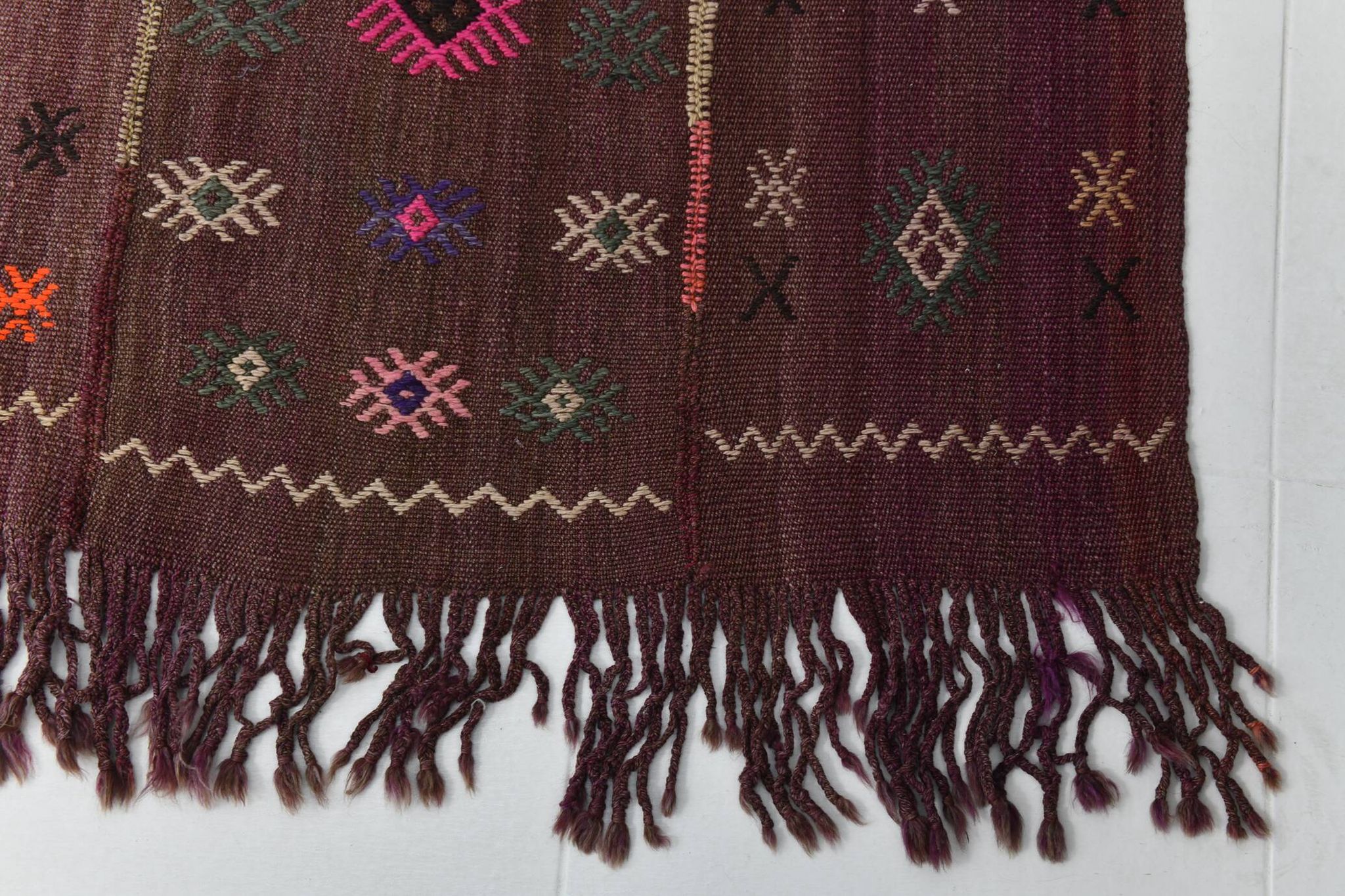 Burgundy Art Deco Vintage Kilim Rug, 118x124Cm