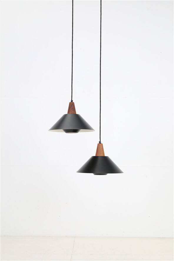Set of 2 black mid-century pendant lamps by Elfi / 1960s / 1970s / Danish modern design