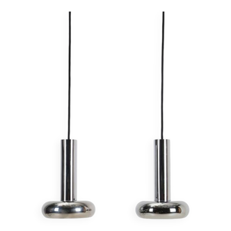 Space Age chrome pendant lamps / Mid-century modern design / 1960s / 1970s / Set of 2