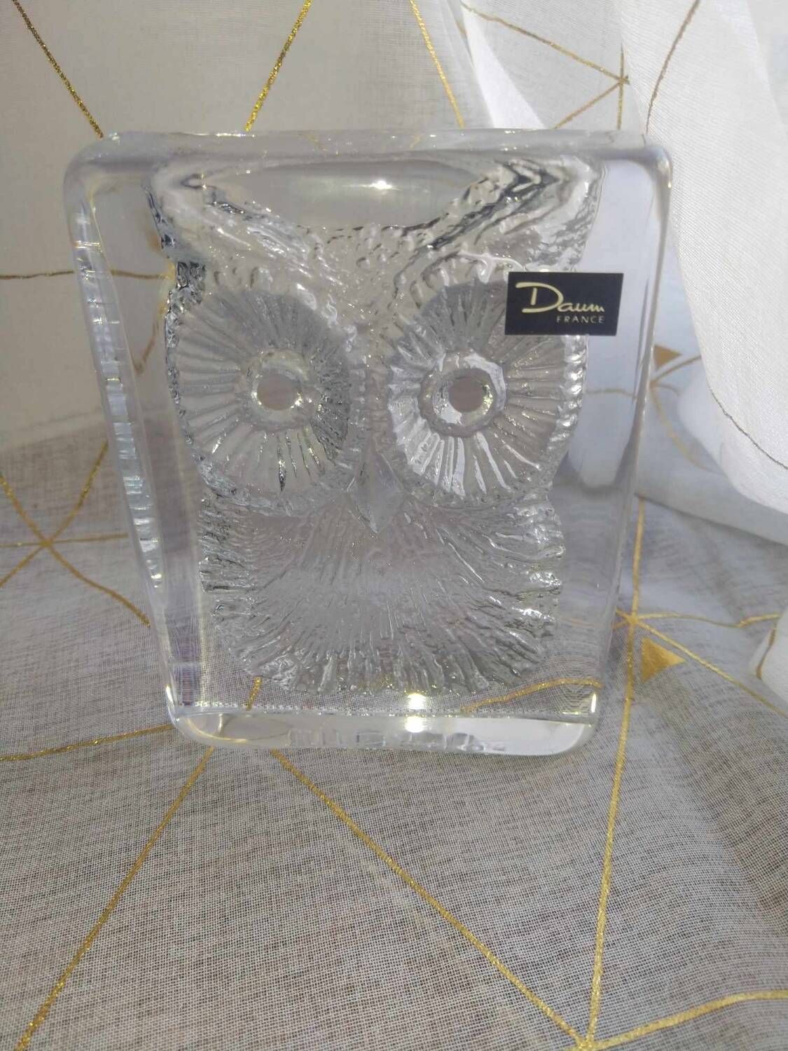 Paperweight signed daum France owl owls