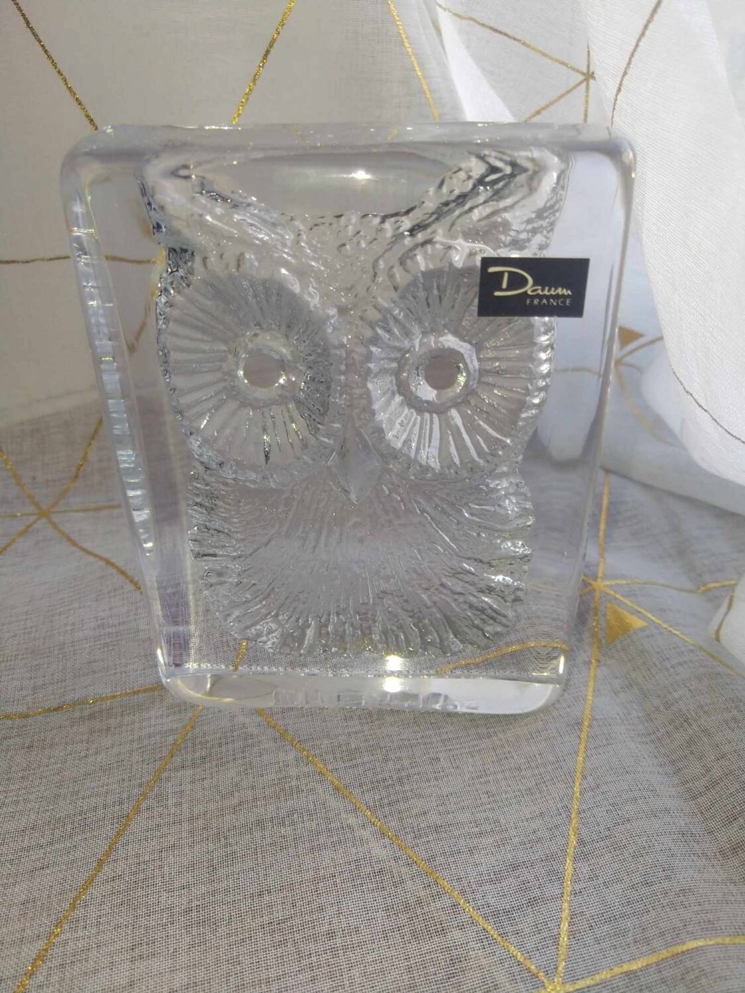 Paperweight signed daum France owl owls