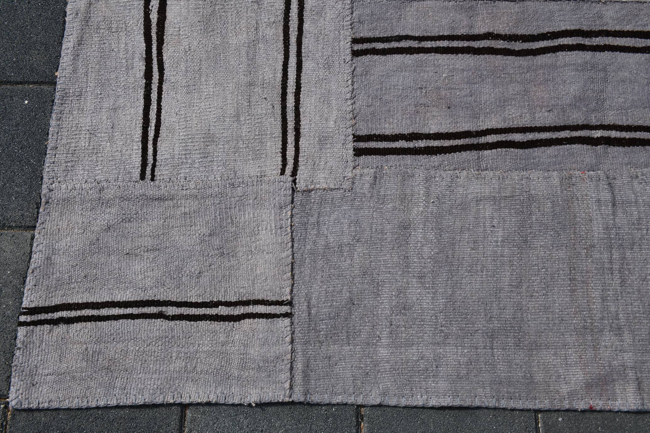 7x10 Vintage Gray & Black Modern Kilim Rug, 213x308Cm