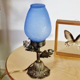 Lampe en pâte de verre bleu craquelée