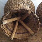 Set of two stools, poufs, braided natural fibers