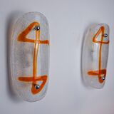 Pair of XL wall lights by Murano Mazzega in orange frosted glass Italy 1970