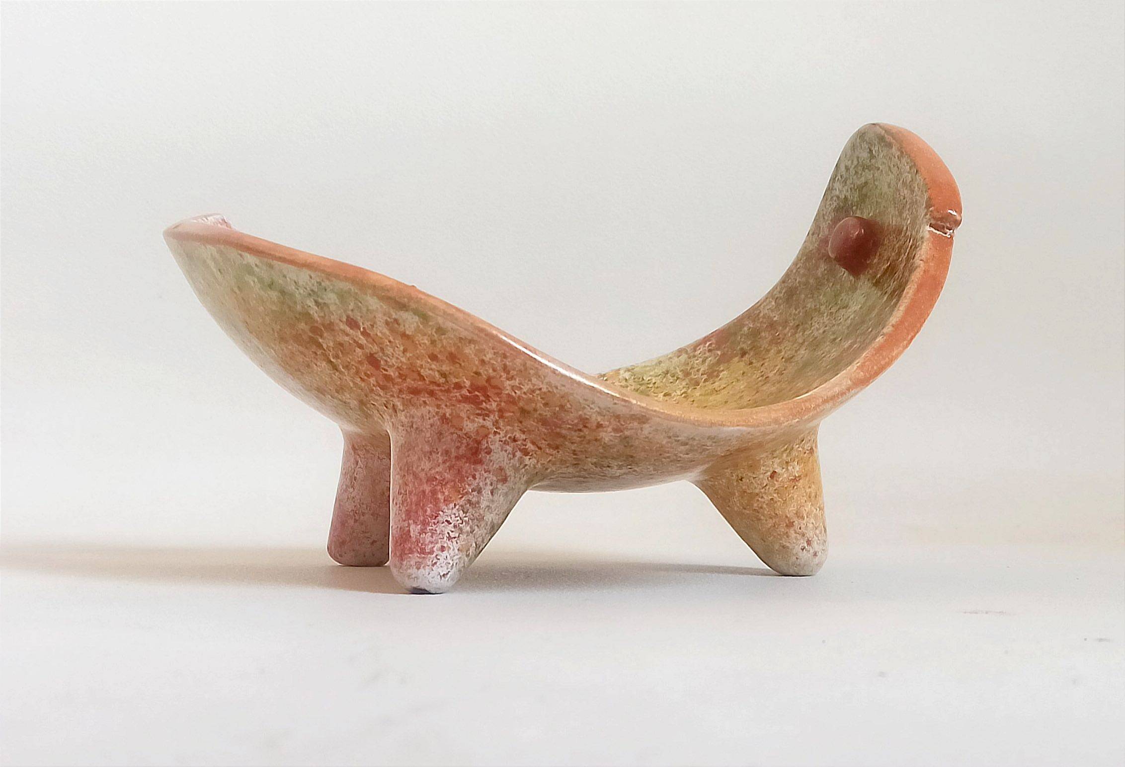 Empty ceramic pocket signed LB for Bernard Lecuyer fish shape 1960s