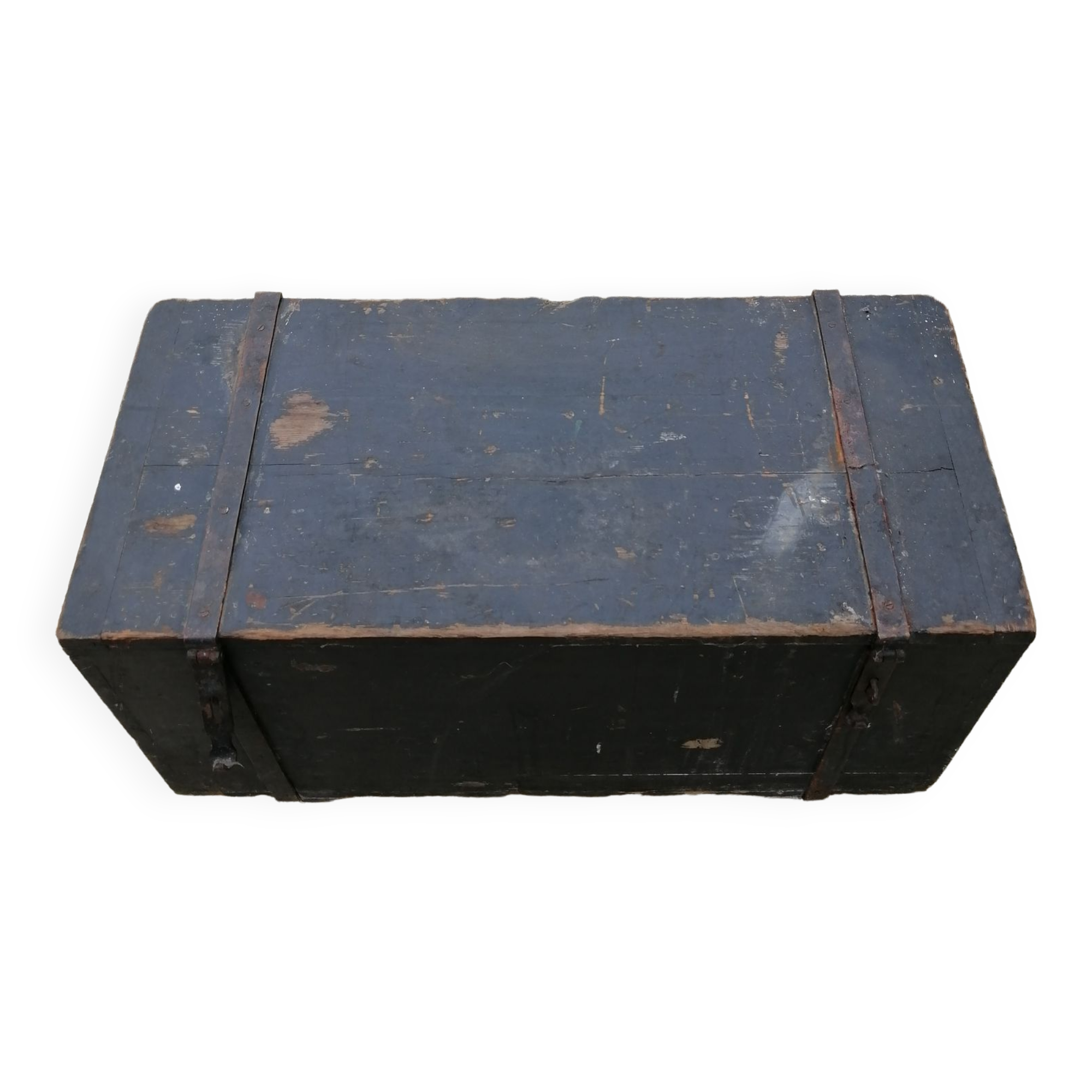 Old vintage wooden travel trunk