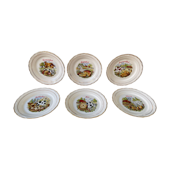 Lot de 6 assiettes à fromages vintage en porcelaine de Paris