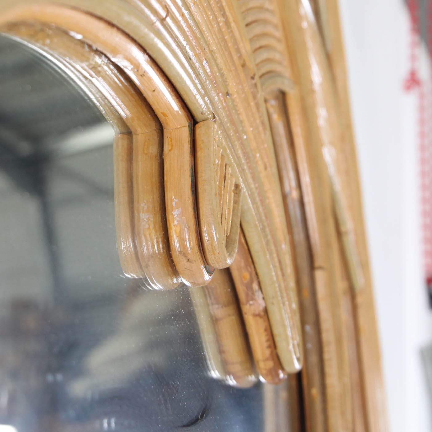 Large "palm" mirror in rattan