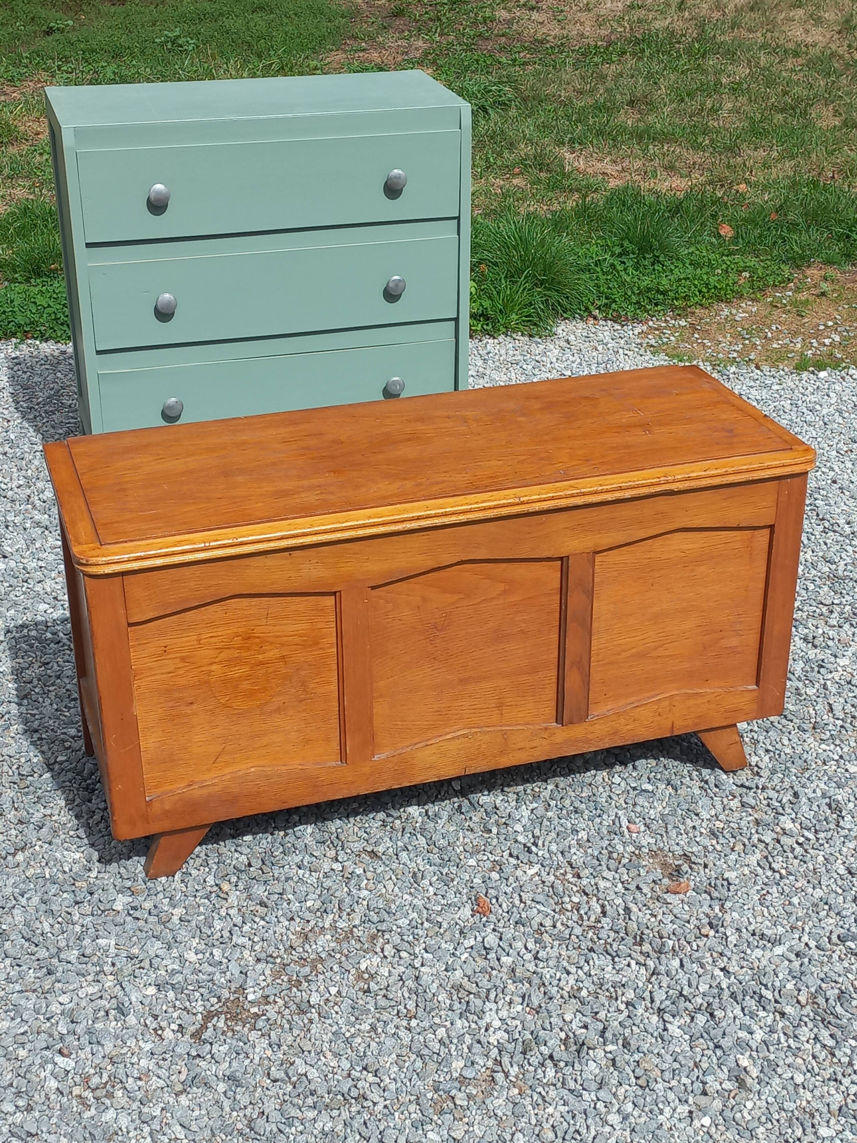 Vintage 1950s oak chest with compass feet