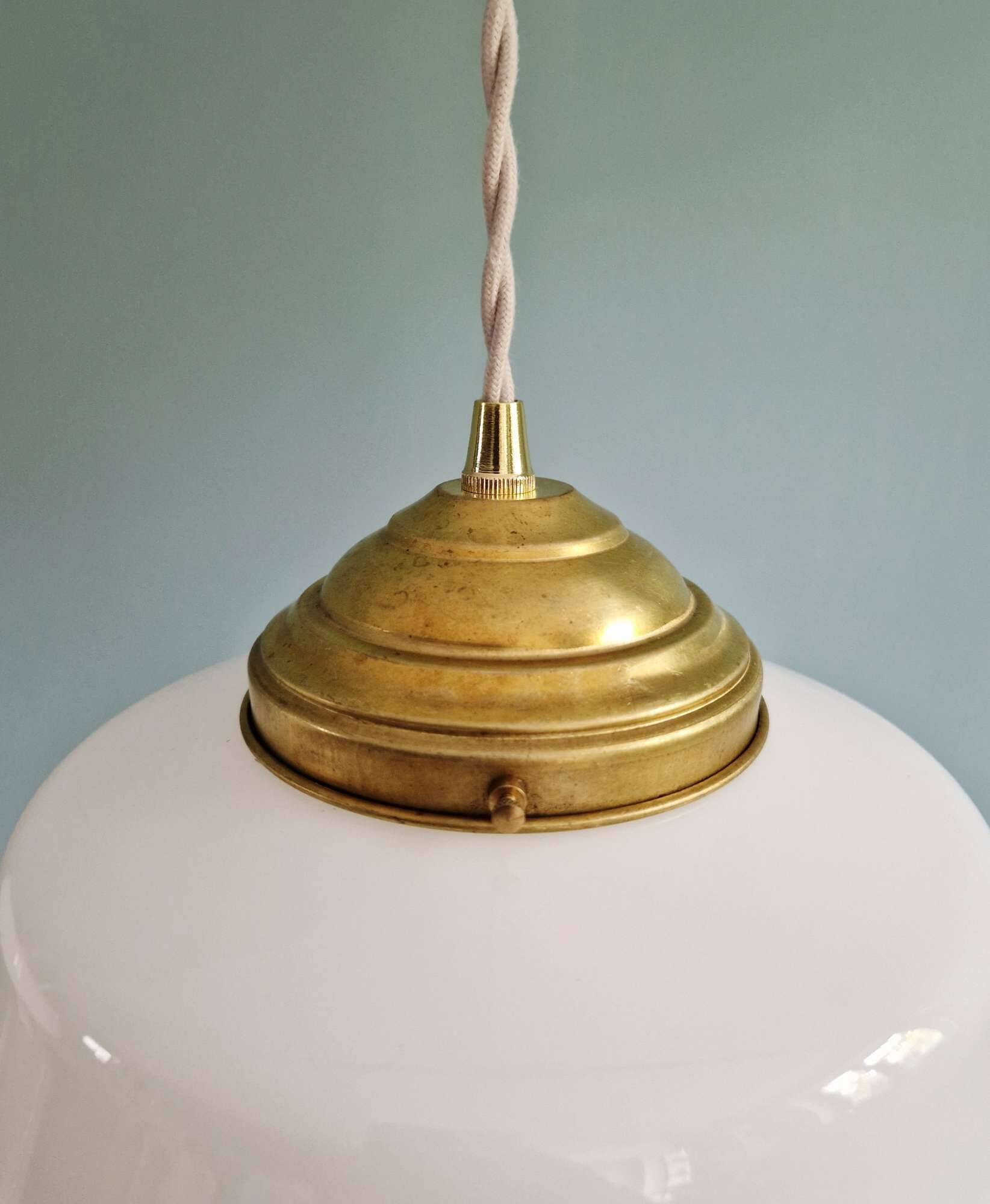 Pair of Art Deco conical white opaline pendant lights, 1920-30