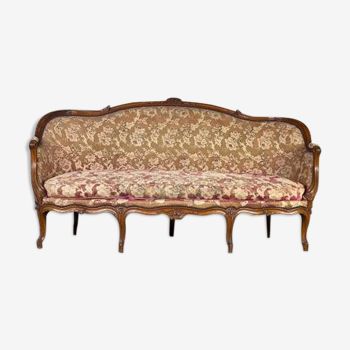 Banquette Louis XV En Hêtre Sculpté Et Mouluré Dossier Corbeille, XVIIIème Siècle