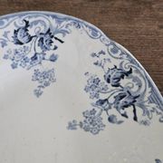 Plat ovale faience Longwy modèle Joinville n*243 bleu terre de fer