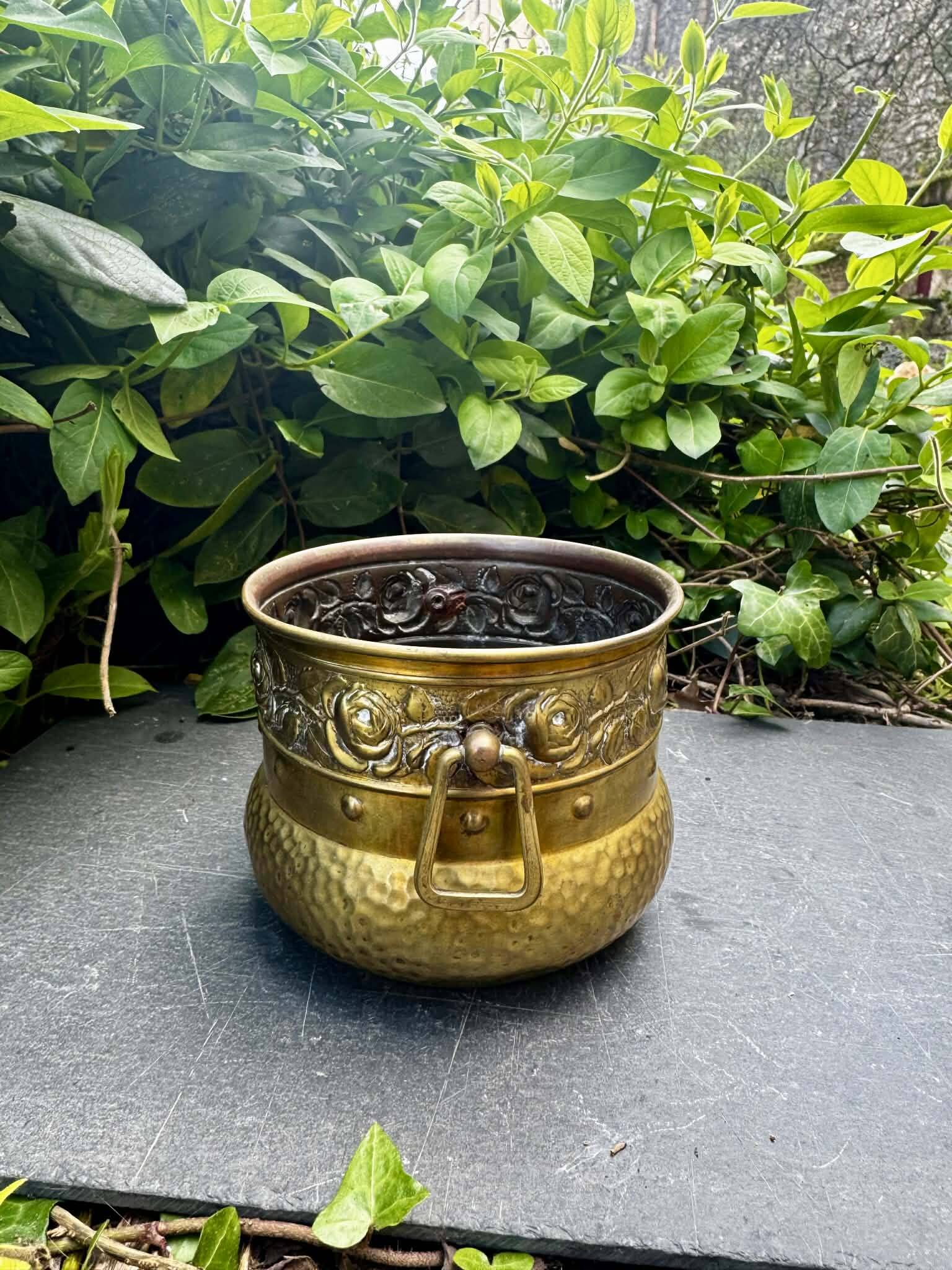 Brass Art Nouveau cache pot