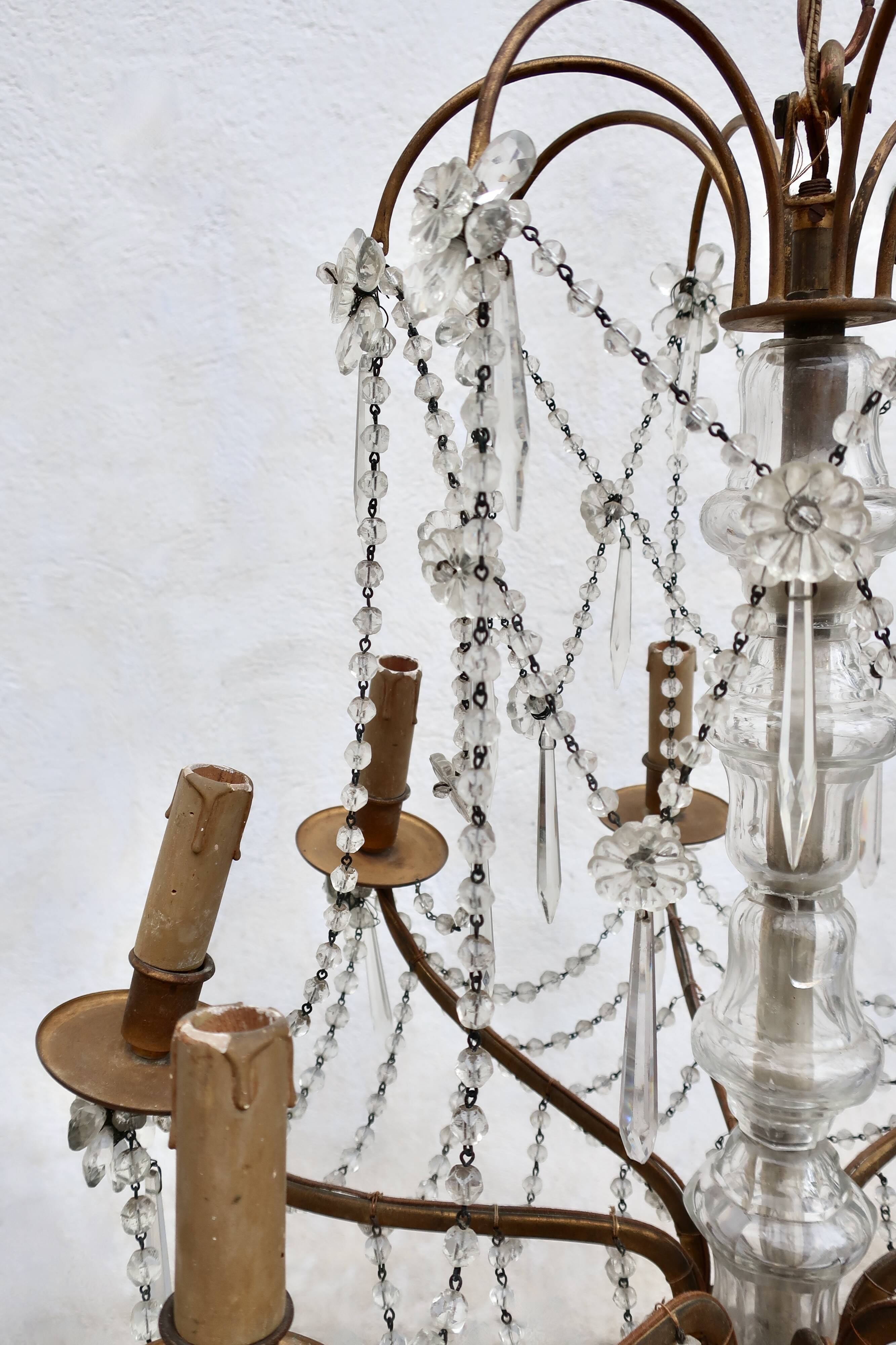 8-Light Bronze Chandelier with Crystal Tassels