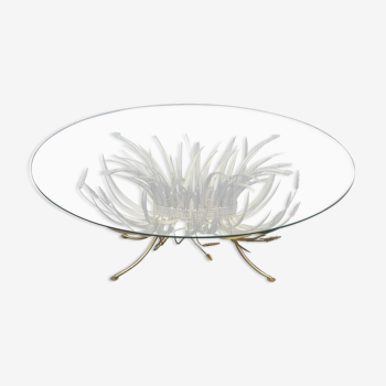 Vintage gold metal coffee table and glass top