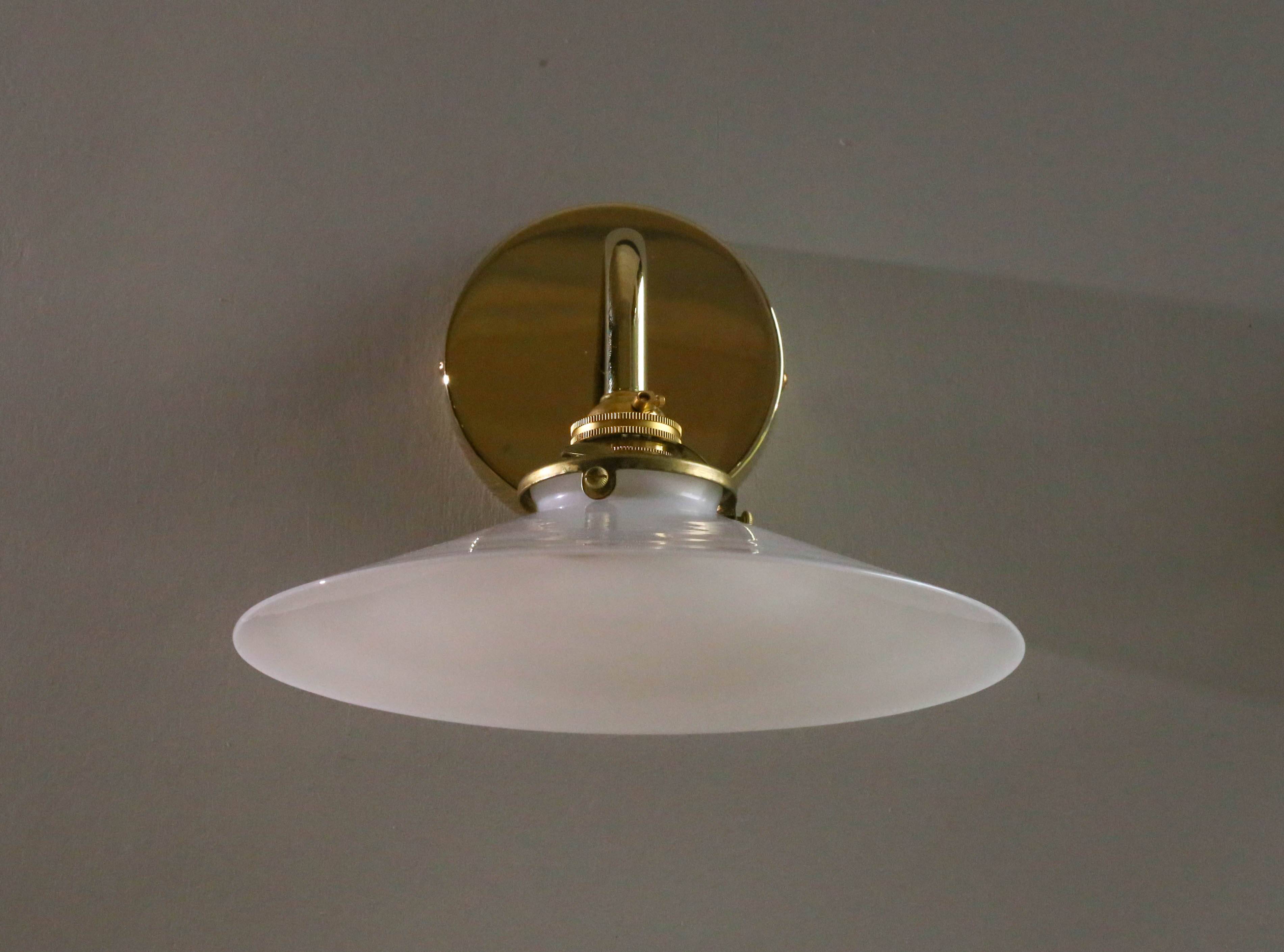 White opaline wall light - brass socket and metal support