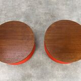Pair of space age side tables, red velvet from the 70s