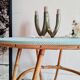 Vintage rattan coffee table round blue top