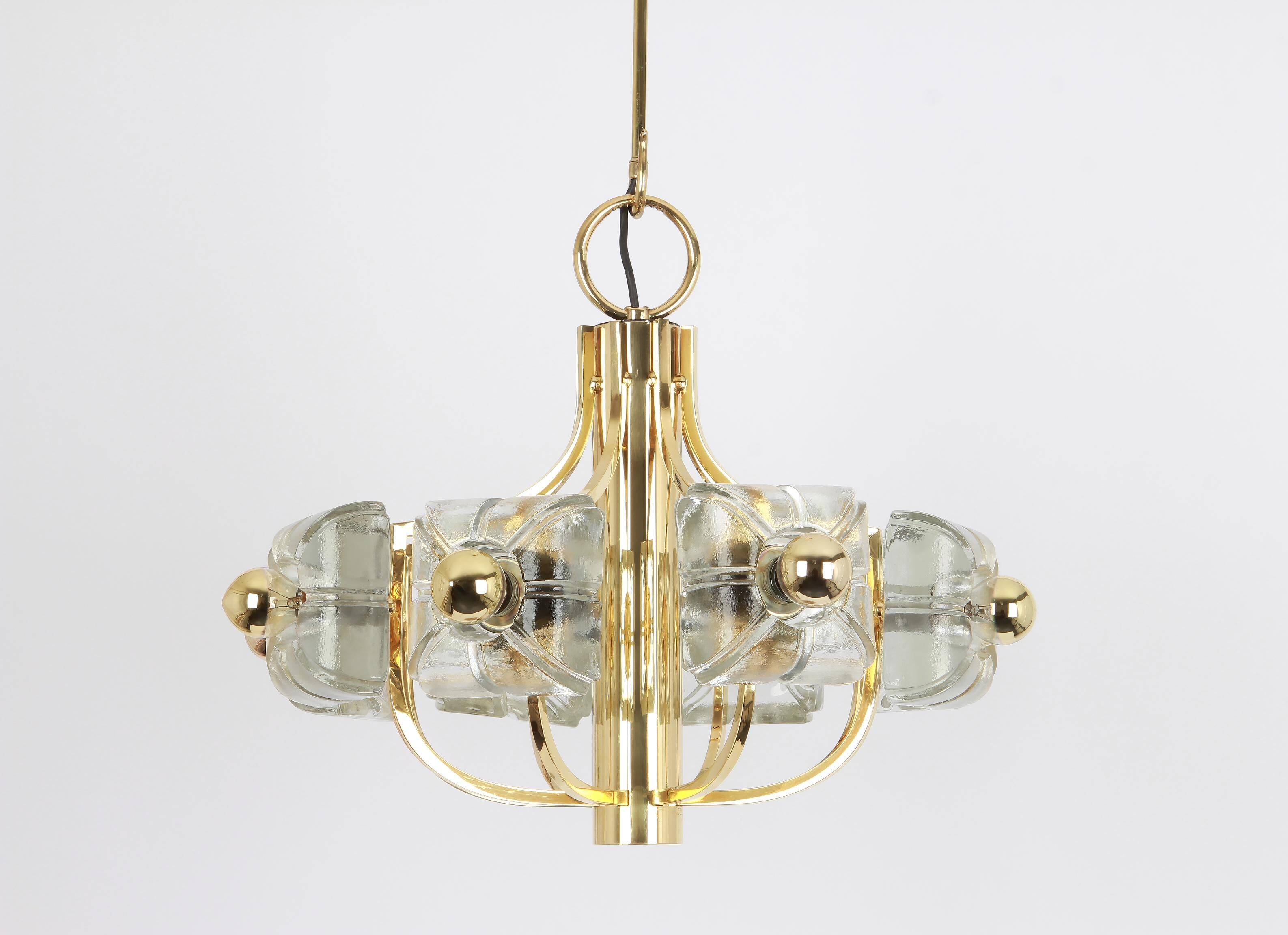 Large brass and crystal glass pendant by Sische, Germany, 1970s.