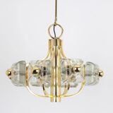 Large brass and crystal glass pendant by Sische, Germany, 1970s.