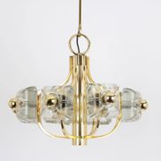 Large brass and crystal glass pendant by Sische, Germany, 1970s.