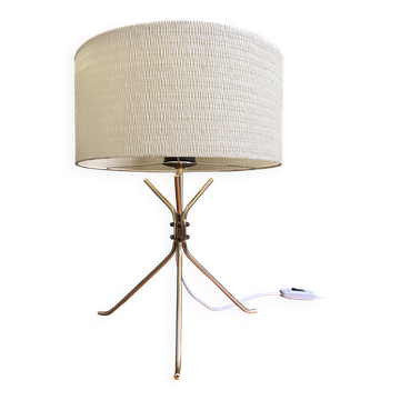 Lampe de table en laiton, abat-jour rond, années 60
