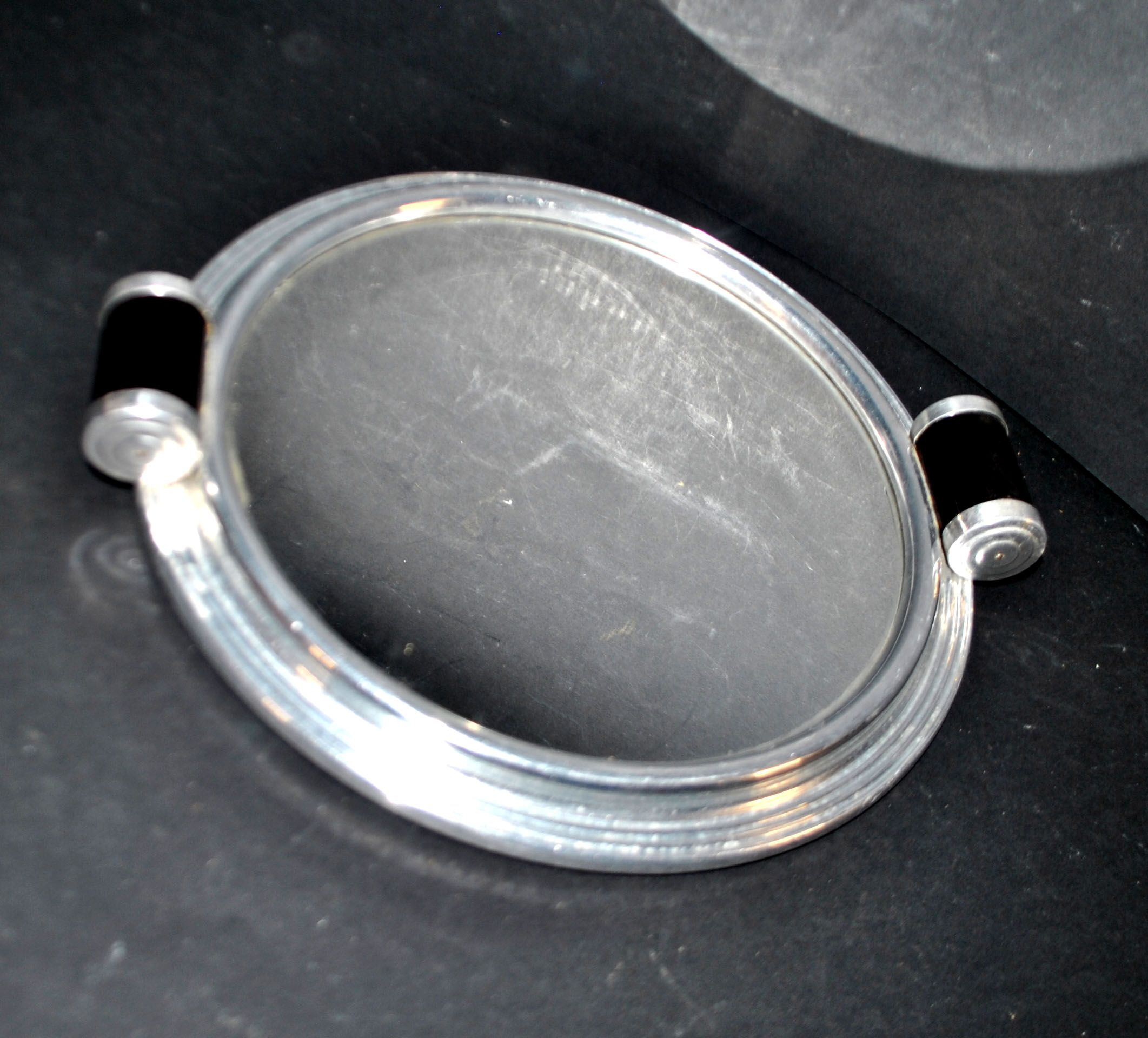 Plateau miroir art déco en métal chromé et bois 1930