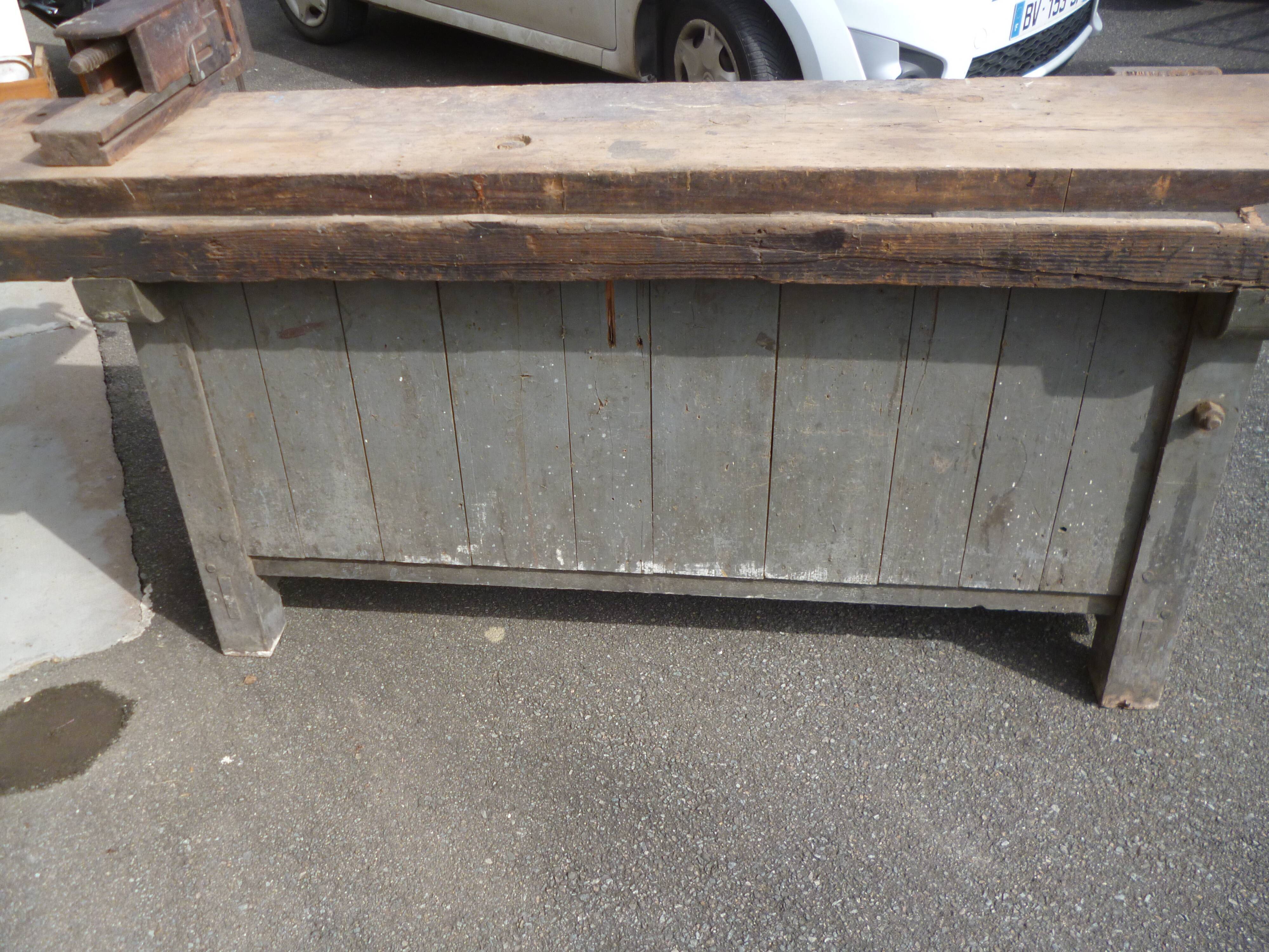 Peugeot brand old green patina wooden workbench