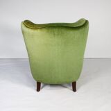 Fauteuil danois en velours vert, années 1950
