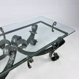 Table basse brutaliste en acier sculpté français, années 1960