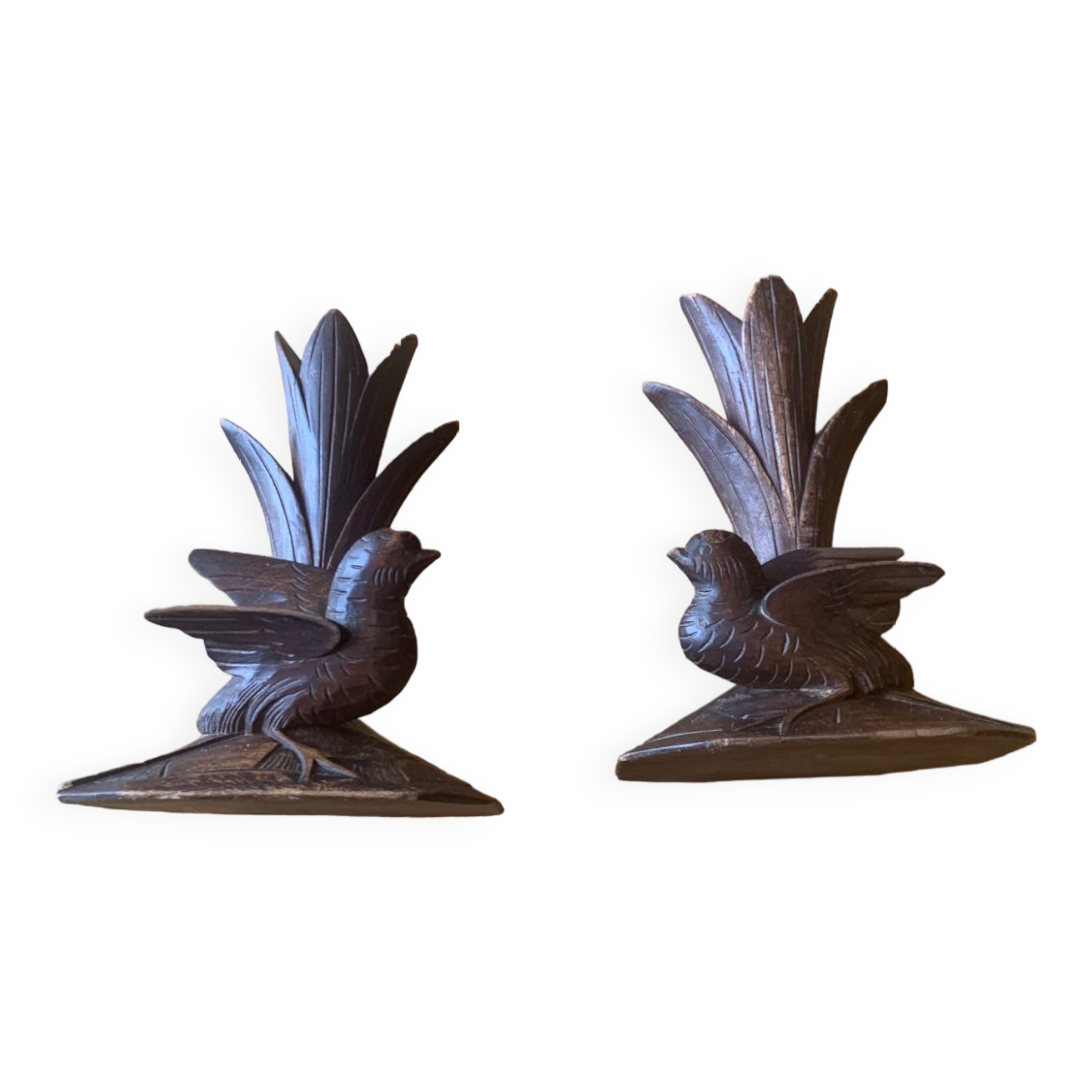 Carved wooden bird candlesticks - Black Forest