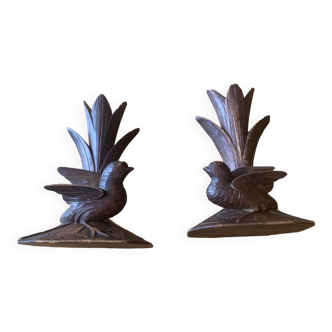 Carved wooden bird candlesticks - Black Forest