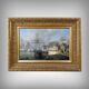 Tableau "Quay in Light", oil on panel, signed Jules d'Évry – Mid 19th century