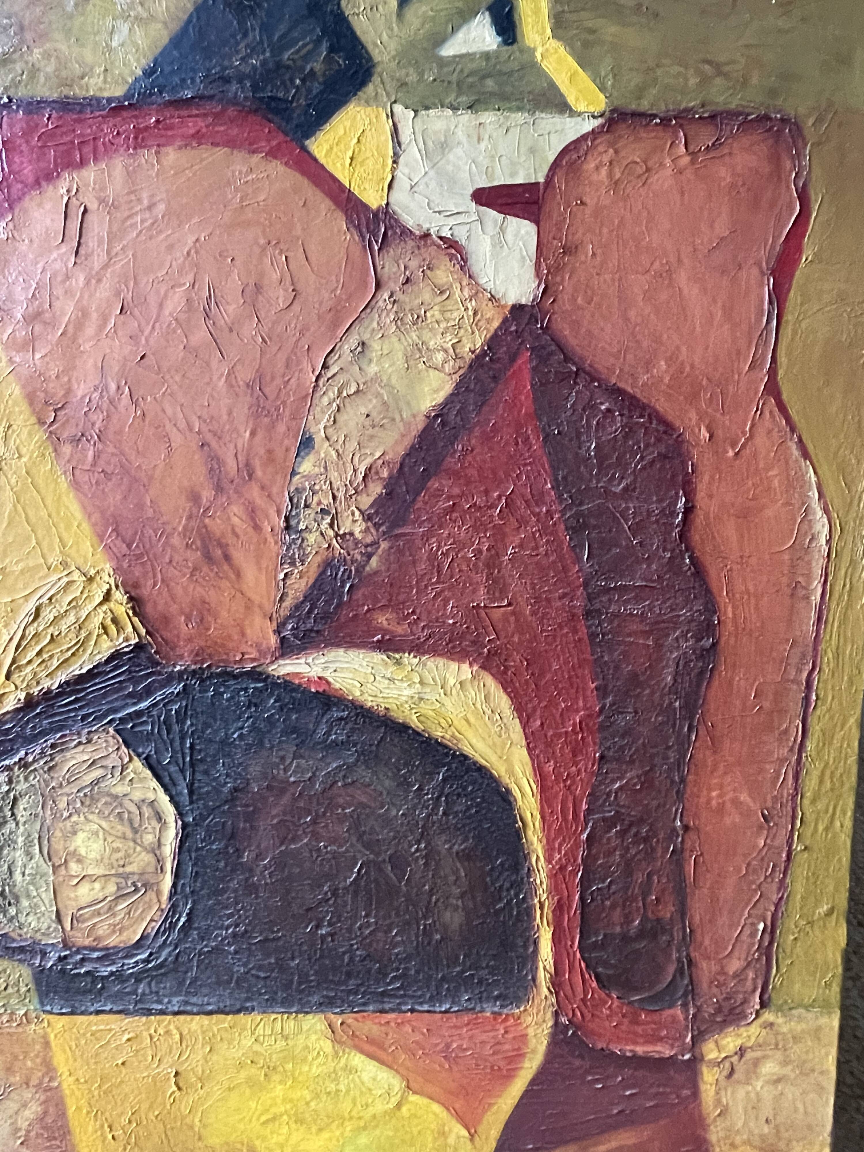Large figurative oil painting from the 90s – Post-Cubist composition – French artist