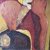 Large figurative oil painting from the 90s – Post-Cubist composition – French artist