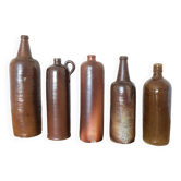 Lot de 5 anciennes bouteilles en grès émaillé