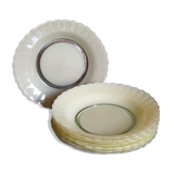Huit assiettes creuses Duralex verre peint années 60