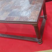 Table basse plateau carreau pierre nature pieds acier art deco